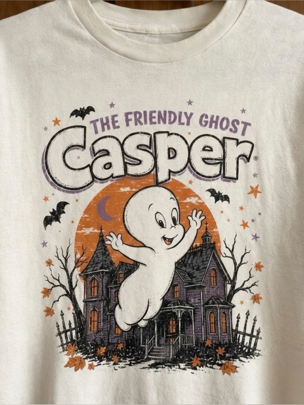 The Friendly Ghost Casper Haunted House Spooky Fall Aesthetic Womens Graphic Tee - Picture 3 of 4